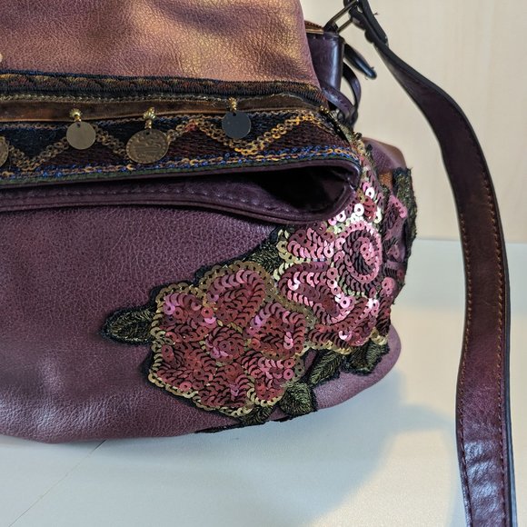 OVERSIZED Le Miel Chill X Vegan Bag Satchel w/Strap&Sequin - Burgandy - Picture 3 of 6